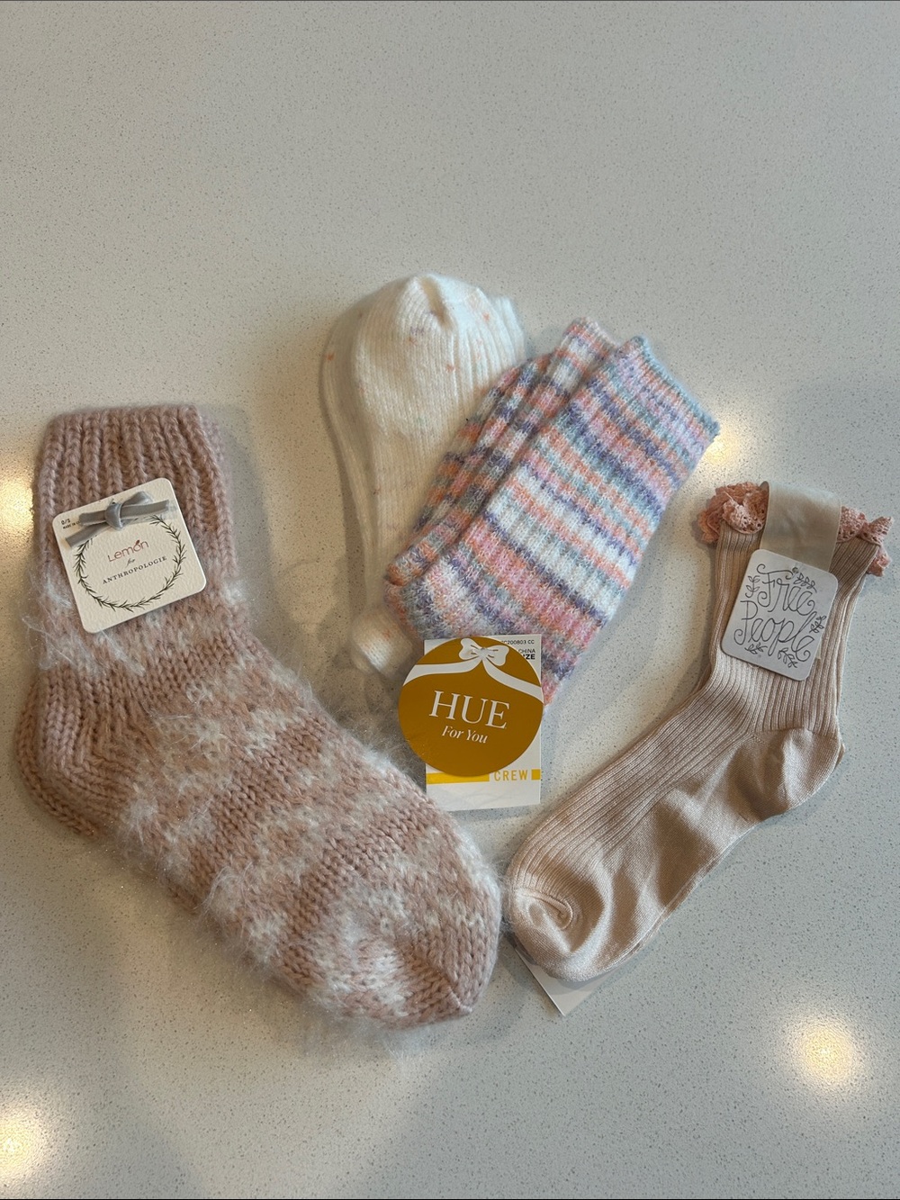 NWT Sock Bundle :  4 pairs.  Pastel Cozy Sock Set in Peach, Cream, Blue